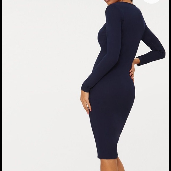 Pretty Little Thing Navy Asymmetric Neck Dress - Picture 4 of 7